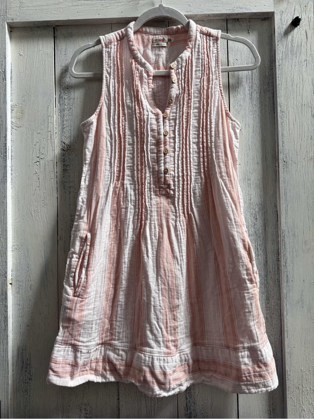 Faherty 100% organic cotton liberty Pink Whitesleevess Pintuck Dress w pockets